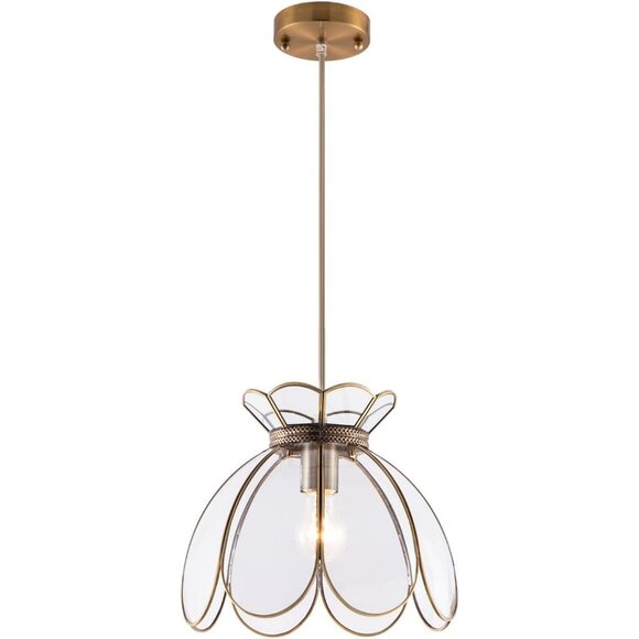 NEW YIFI Deco Adjustable Pendant Light Brass Vintage Glass Lotus Flower - Picture 1 of 11